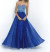 Blush Prom Ab Stones Strapless Chiffon Gown In Indigo In Multi