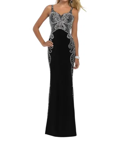 Blush Prom Beaded Full Length Sheath Gown In Black
