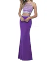Blush Prom Beaded Jersey Two Piece Gown In Orchid In Pink