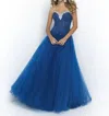 Blush Prom Beaded Lace Up Back Ball Gown In Navy In Blue