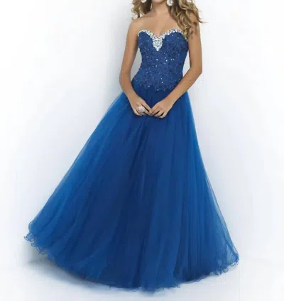 Blush Prom Beaded Lace Up Back Ball Gown In Navy In Blue