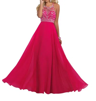 Blush Prom Beaded Mesh Bodice Gown In Coral In Pink