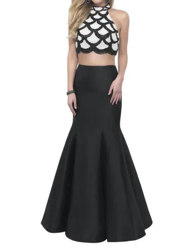 Blush Prom Beaded Scallop Two Piece Prom Dress In Black/ivory In Multi