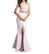 Blush Prom Beaded Shimmer Mikado Two Piece Gown In Blush In Gold