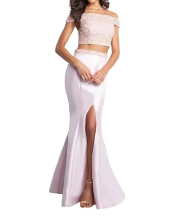 Blush Prom Beaded Shimmer Mikado Two Piece Gown In Blush In White