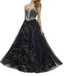 Blush Prom Bejeweled Lace Up Back Gown In Black/silver In Black