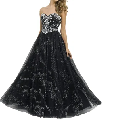 Blush Prom Bejeweled Lace Up Back Gown In Black/silver