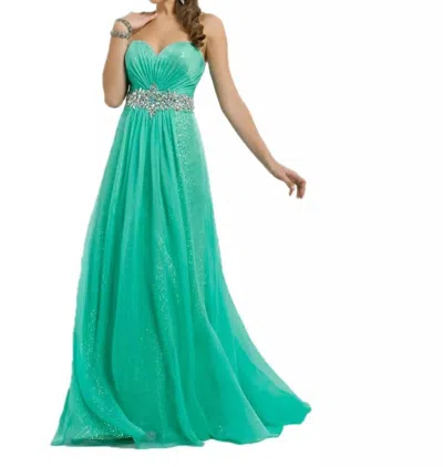 Blush Prom Chiffon Overlay Sequin Gown In Mint In Green