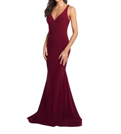 Blush Prom Crystal Beaded Back Jersey Prom Dress In Wine In Brown