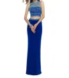 Blush Prom Crystal Encrusted Two Piece Gown In Sapphire In Blue