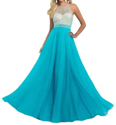 Blush Prom Crystals Embellished Halter A-line Gown In Turquoise In Blue