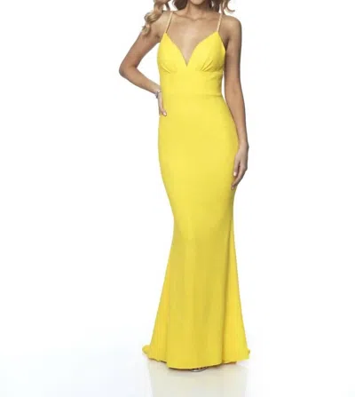 Blush Prom Diamond Cut Glitter Knit Open Back Prom Dress In Yellow