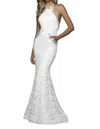 BLUSH PROM EMBELLISHED LACE OPEN BACK GOWN IN DIAMOND WHITE