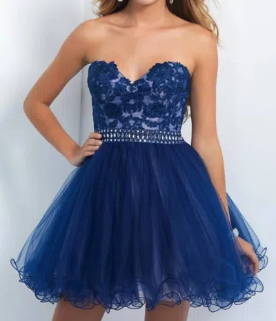 Blush Prom Embroidered Baby Doll Cocktail Dress In Navy In Blue