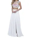 Blush Prom Embroidered Chiffon Two Piece Gown In White/multi In Multi