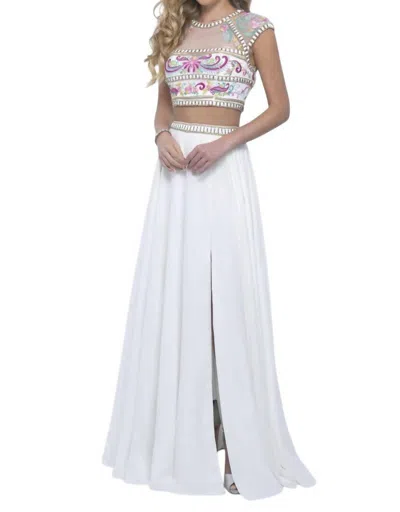 Blush Prom Embroidered Chiffon Two Piece Gown In White/multi