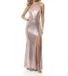 Blush Prom Firefly Sequin Prom Dress With Illusion Cutouts In Rose Gold In Multi