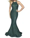 Blush Prom Floral Glitter Knit Prom Dress In Emerald In Gold