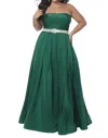 Blush Prom Glam Stretch Satin Prom Dress - Plus In Evergreen In Green