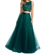 Blush Prom Hand Beaded Boatneck Tulle Two Piece Gown In Evergreen In Green