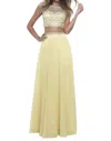 Blush Prom Hand Beaded Chiffon Two Piece Gown In Yellow In Yellow