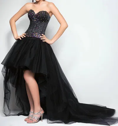 Blush Prom Jeweled High-low Tulle Prom Dress In Black/city Lights In Multi