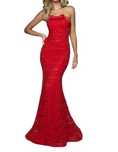 Blush Prom Lace Strapless Mermaid Gown In Red