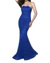 Blush Prom Lace Strapless Mermaid Gown In Royal In Blue