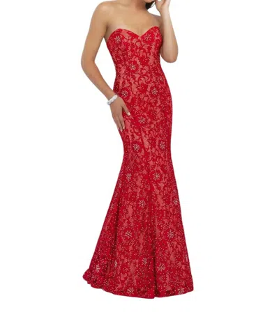 Blush Prom Lace Strapless Mermaid Gown In Valentine/nude In Multi