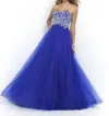 Blush Prom Ab Stones Strapless Chiffon Gown In Indigo In Green