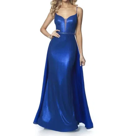 Blush Prom Liquid Shimmer Knit Prom Dress In Sapphire In Blue