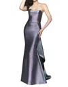 Blush Prom Metallic Brocade Mermaid Gown In Blue Metallic In Multi