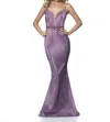 Blush Prom Metallic Shimmer Knit Plunging Neckline Prom Dress In Berry Wine In Multi