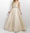 Blush Prom Mikado Strapless Evening Gown In Sand In Beige