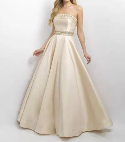 Blush Prom Mikado Strapless Evening Gown In Sand In Neutral