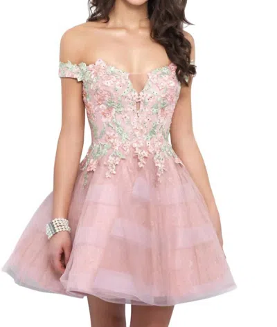 Blush Prom Off Shoulder Floral Applique Homecoming Dress In Rum Pink/multi
