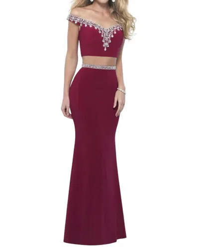 Blush Prom Off Shoulder Jersey Two Piece Gown In Sangria In Yellow