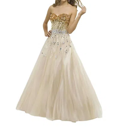 Blush Prom Ombre Jewels Strapless Tulle Ballgown In Champagne/gold In Multi
