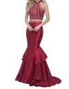 Blush Prom Ruffled Mermaid Two Piece Gown In Valentine In Multi