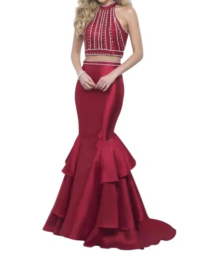 Blush Prom Ruffled Mermaid Two Piece Gown In Valentine In Multi