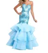 Blush Prom Ruffled Strapless Mermaid Gown In Powder Blue/tea In Multi