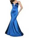 Blush Prom Satin Jersey Strappy Mermaid Evening Gown In Royal In Blue