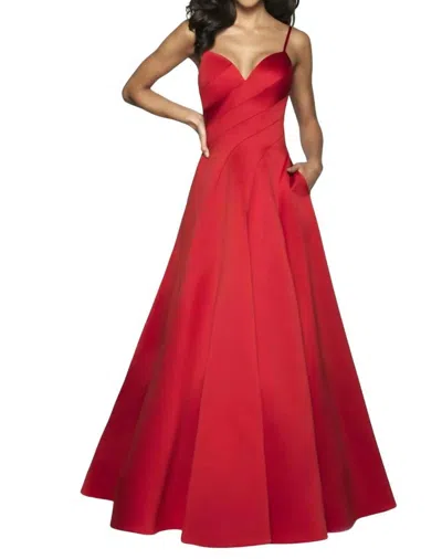 Blush Prom Satin Sweetheart Neck Gown In Claret In Yellow