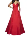 Blush Prom Satin Sweetheart Neck Gown In Claret In Yellow