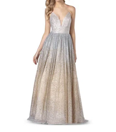 Blush Prom Sequin Deep V-neck Gown In Silver/gold