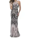 Blush Prom Sequin Open Back Evening Gown In Black/nude In Multi