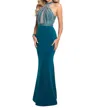 Blush Prom Sheer Beaded Keyhole Prom Dress In Evergreen In Green
