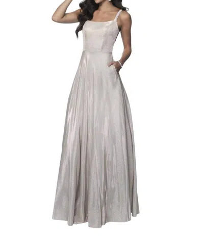 Blush Prom Shimmer Knit Open Back Prom Dress In Champagne In White