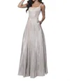 Blush Prom Shimmer Knit Open Back Prom Dress In Champagne In White
