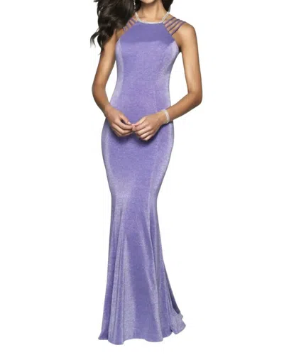Blush Prom Shimmer Knit Strappy Back Prom Dress In Violet In Purple